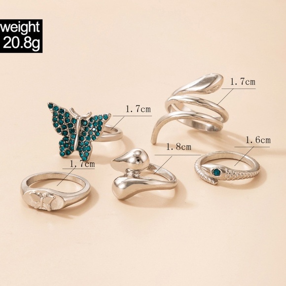 **OONA* 5-Pc Silver Snake x Butterfly Ring Set - Picture 7 of 7